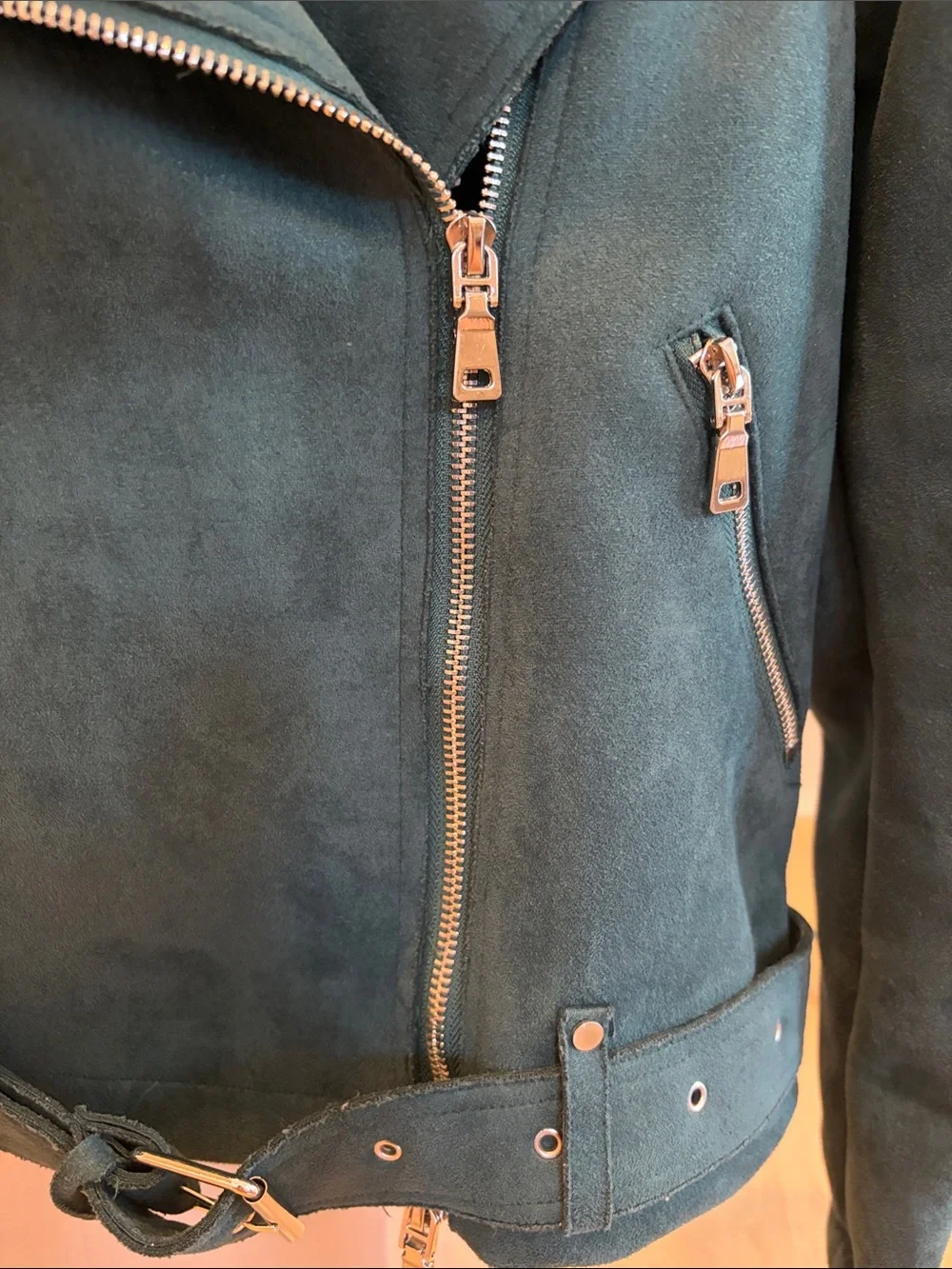 Nasty Gal Teal Suede Moto Jacket with Asymmetrical Zipper